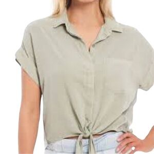 Cloth & Stone Olive Button-Down Shirt with Tie-Front